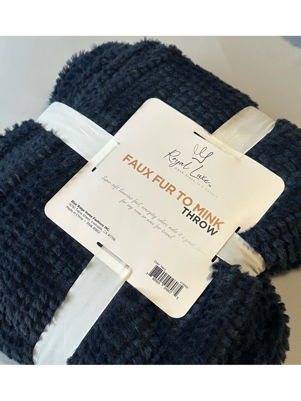 Faux Fur Throw in Deep Navy